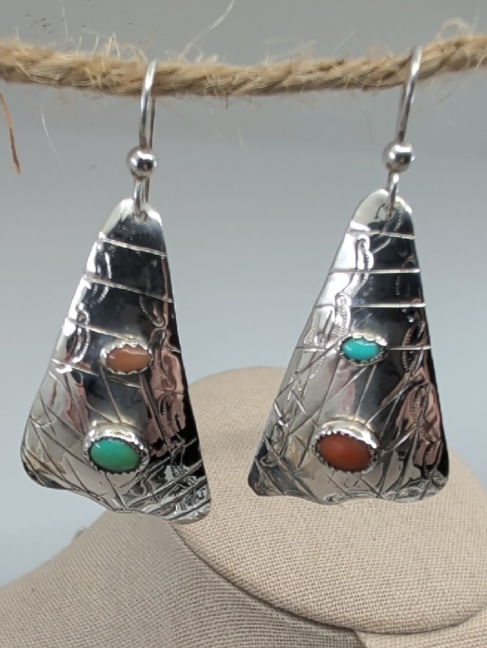 Vintage Sterling Silver 925 Turquoise Coral Earrings Florida Keys Artisan
